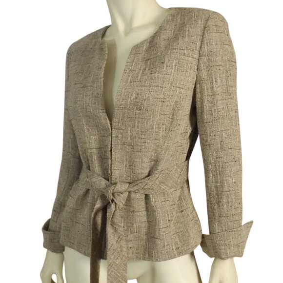 CLASSIQUE ENTIER Jacket, 8, Raw weave, Clasps, Collarless, Beige/brown, Belted - Picture 4 of 13